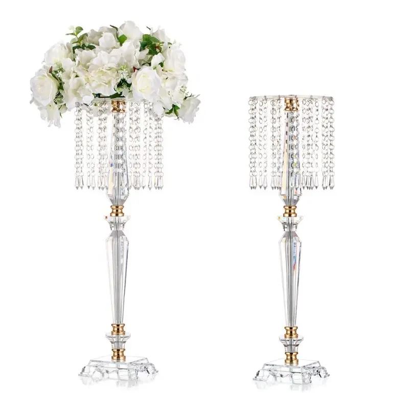 Vaso di fiori in plastica trasparente in acrilico alto vaso di cristallo fiore basamento di nozze tavolo centrotavola con lampadario cristalli