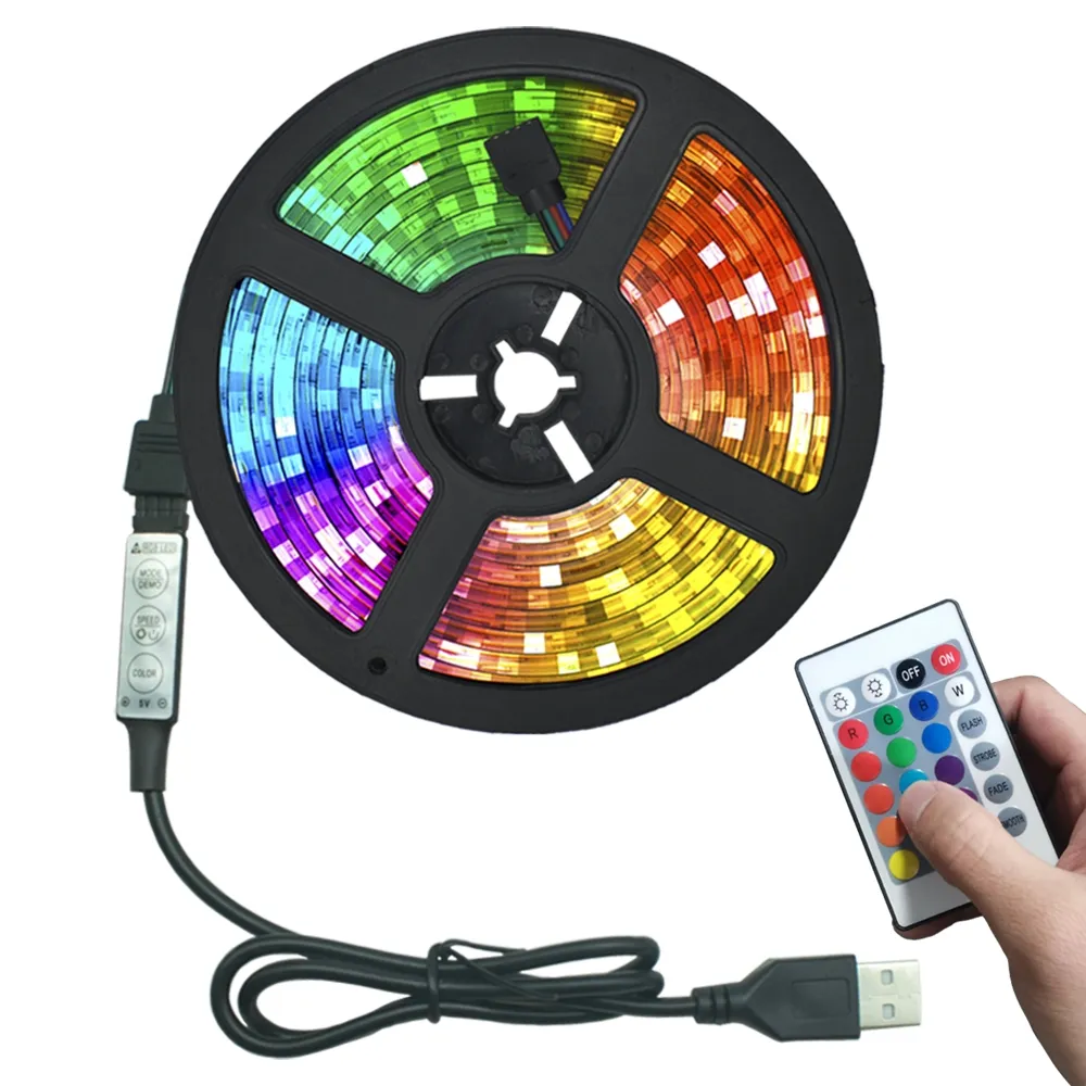 Tv Rétro-Éclairage 5050 Rgb Dc 5V Ip65 Kit Flexible Usb Led Bande Lumière Avec 24 Touches Ir Télécommande