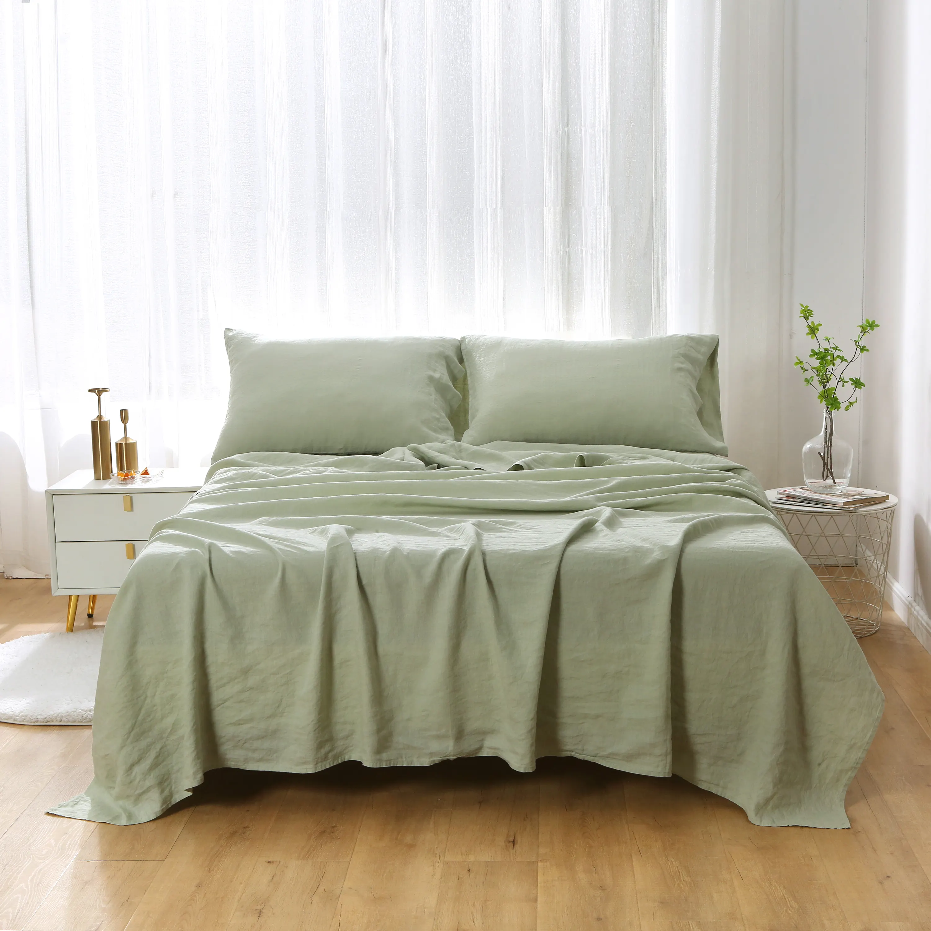 Set di biancheria da letto in lino lavato di alta qualità all'ingrosso 100% biancheria da letto in lino francese 175gsm set di lenzuola di lusso a 5 stelle per Hotel