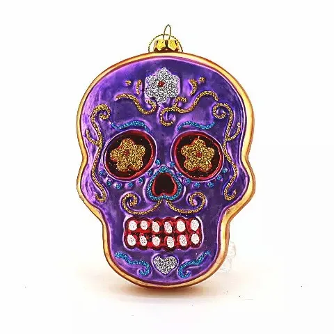 Hot sale Halloween products Blown Ornament colorful Glass skulls shape ornament Christmas tree hanging Decoration Collection