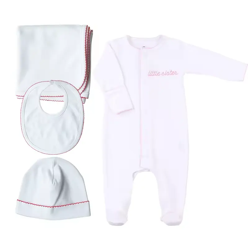 Macacão de bebê com bordado personalizado em branco, pijama com mangas compridas e bico, conjunto de cobertor para bebês, novidade