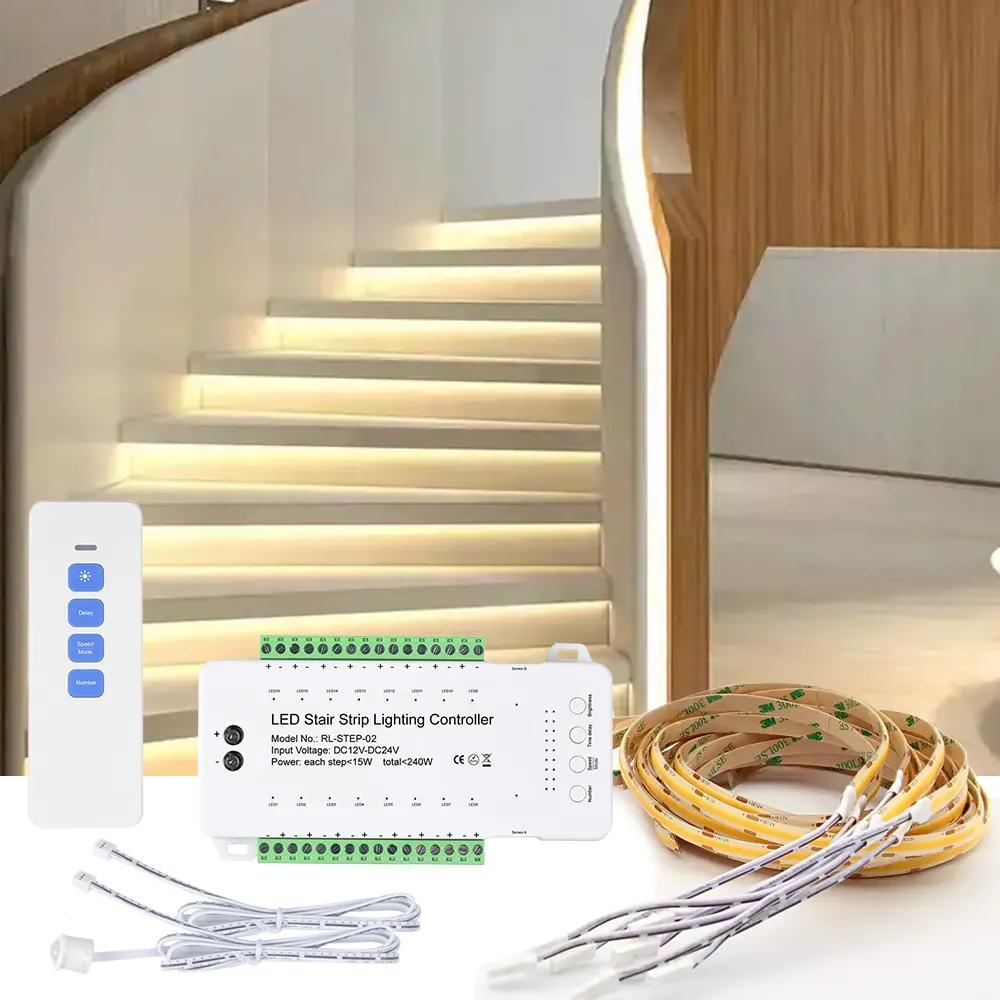 Luz de escalera con sensor de movimiento y control remoto, barras de luz inteligentes con sensor de movimiento, 9 modos y 16 escalones