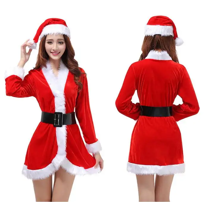 Ecofalson-Disfraz de Santa Claus para mujer, lencería Sexy de Navidad, vestido rojo de invierno, uniforme de camarero