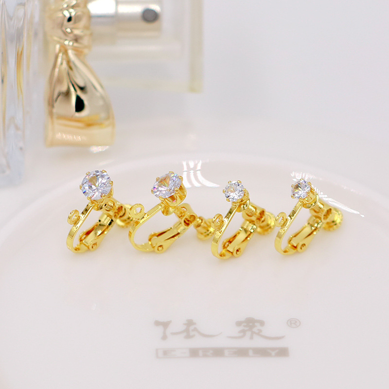 Clips d'oreilles en or pur 18 carats, zirconium blanc