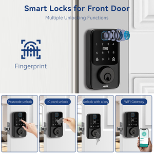 Tuya Bluetooth akıllı kapı kilidi ile biyometrik parmak izi kartı şifre ve anahtar ön kapı akıllı kilit sürgü - Product Image 3