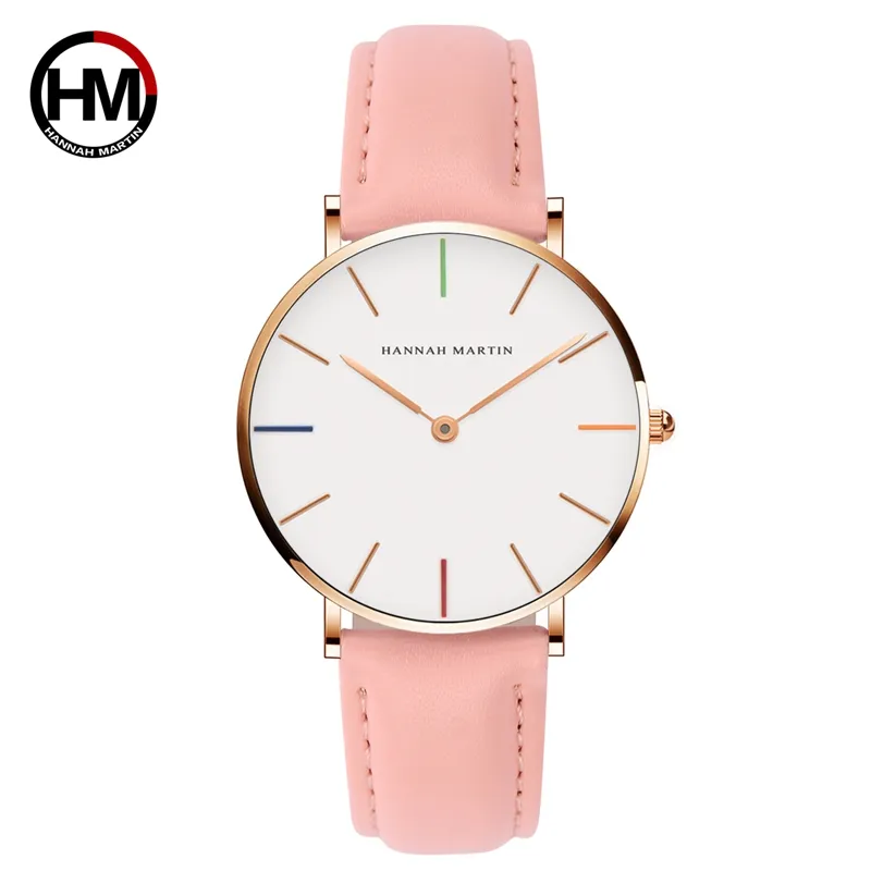 Hannah Martin 3690 Top Note Mode Durable Vente Chaude Usine En Gros En Stock Femmes Montre À Quartz Bracelet En Cuir Véritable