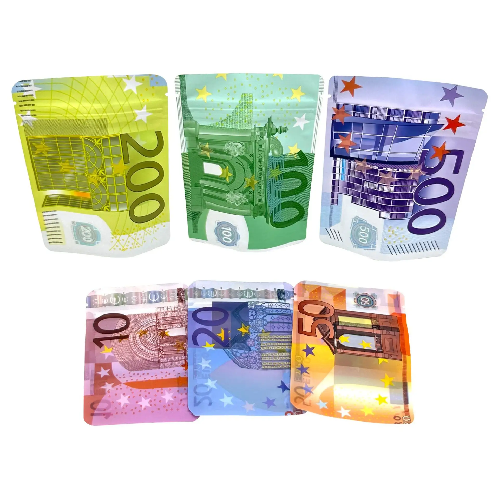 10 20 50 100 200 500 euro banconote note di carta con chiusura a Zip borsa piccola con finestra trasparente 1-3.5G sacchetti per imballaggi piccoli