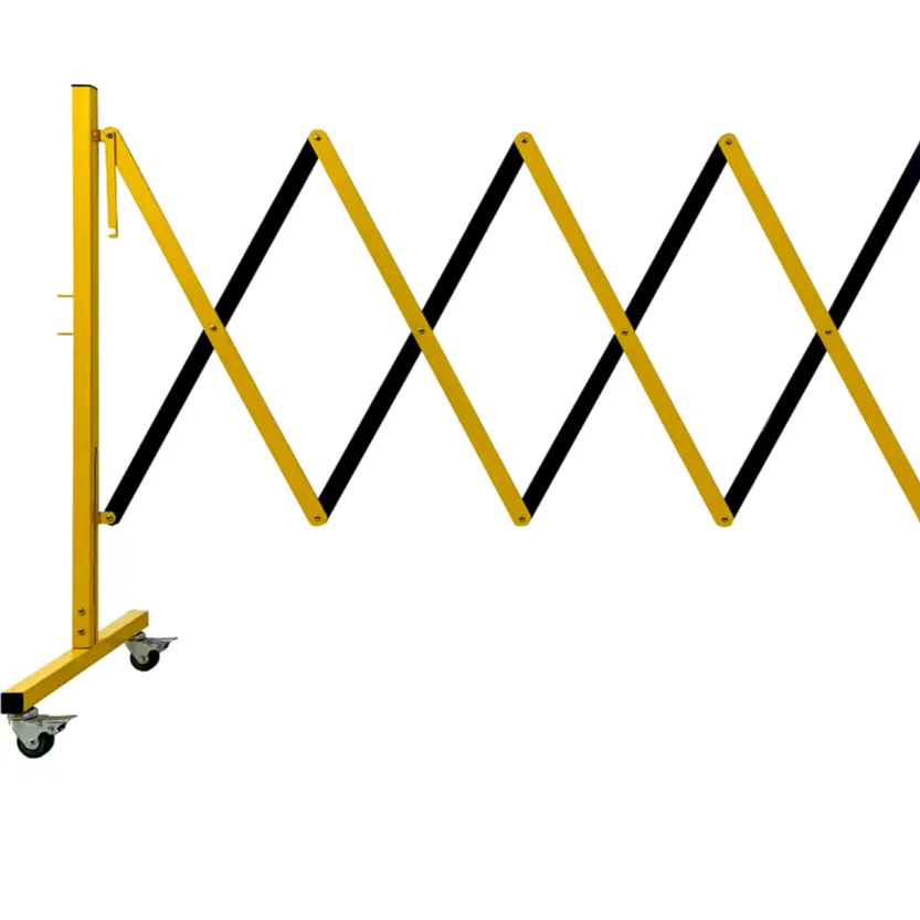 Barriera stradale in acciaio retrattile per riparazione elettrica in lega di alluminio, barricata in acciaio pieghevole per blocchi stradali con ruote