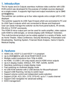 Conmutador de video UHD sin costuras 5x1 con multivista y control KVM conmutador HDMI 5 en 1 salida - Product Image 5