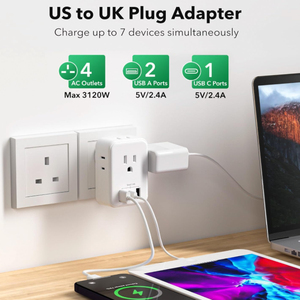 US to UK <strong>Plug</strong> <strong>Adapter</strong>, Type G <strong>Plug</strong> Travel <strong>Adapter</strong> <strong>with</strong> 4 AC Outlets and 3 USB Ports Type C UK Power <strong>Adapter</strong> for USA - Product Image 4