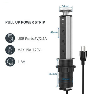 Silver Aluminium Shell <strong>Manual</strong> Pop up <strong>Socket</strong> 3ways US Type <strong>Desktop</strong> <strong>Socket</strong> with LED Light 60MM - Product Image 2