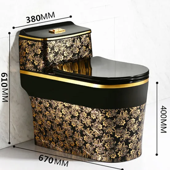Siyah altın çiçek tuvaletler çin lüks toptan tasarım tek parça klozet otel için