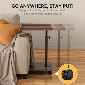 C hình dạng có thể điều chỉnh chiều cao 360 ° xoay TV Khay bảng sofa bên bàn cà phê với bánh xe cho không gian nhỏ cạnh giường ngủ ghế sofa - Product Image 5