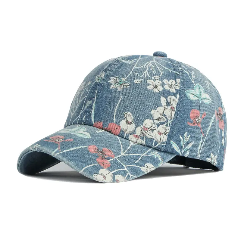 Popular Unisex Vintage Hat For Women Unconstructed Floral Print Baseball Cap Adjustable Washed Dad Visor Denim Hat Sport Cap