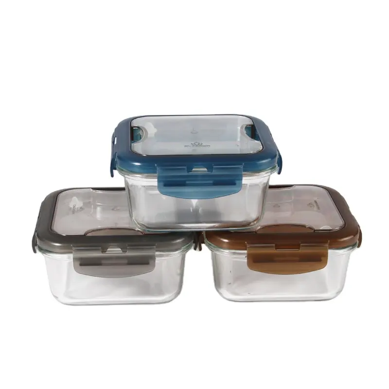 Hot Selling Useful Stackable Rectangle Glass Food Container With Utensils glass lunch box with cutlery inside