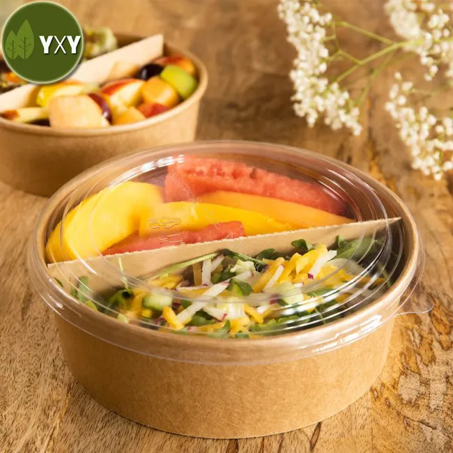 100% Food Grade Disposable Kraft Paper Container for Salad