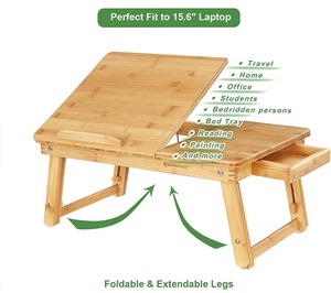 SONGMICS Bed Tray <strong>Table</strong> Folding <strong>Notebook</strong> Laptop <strong>Computer</strong> Desk with Drawer Adjustable Tilting Top Bamboo Dropshipping, Design - Product Image 3