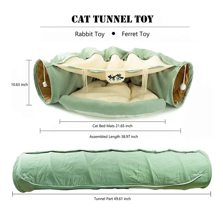 Colchoneta extraíble para gatos y gatitos, túnel plegable, tubos de cama, juguetes para gatos, cachorros, conejos, Conejitos, hurones