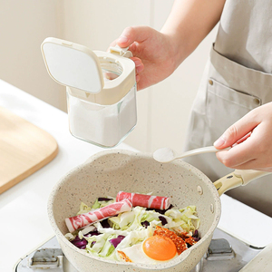 家庭用3ピース調味料スパイスボックスセットスタンドラック付きキッチン密封スパイスジャーガラス塩シェーカー調味料収納ボトル - Product Image 2