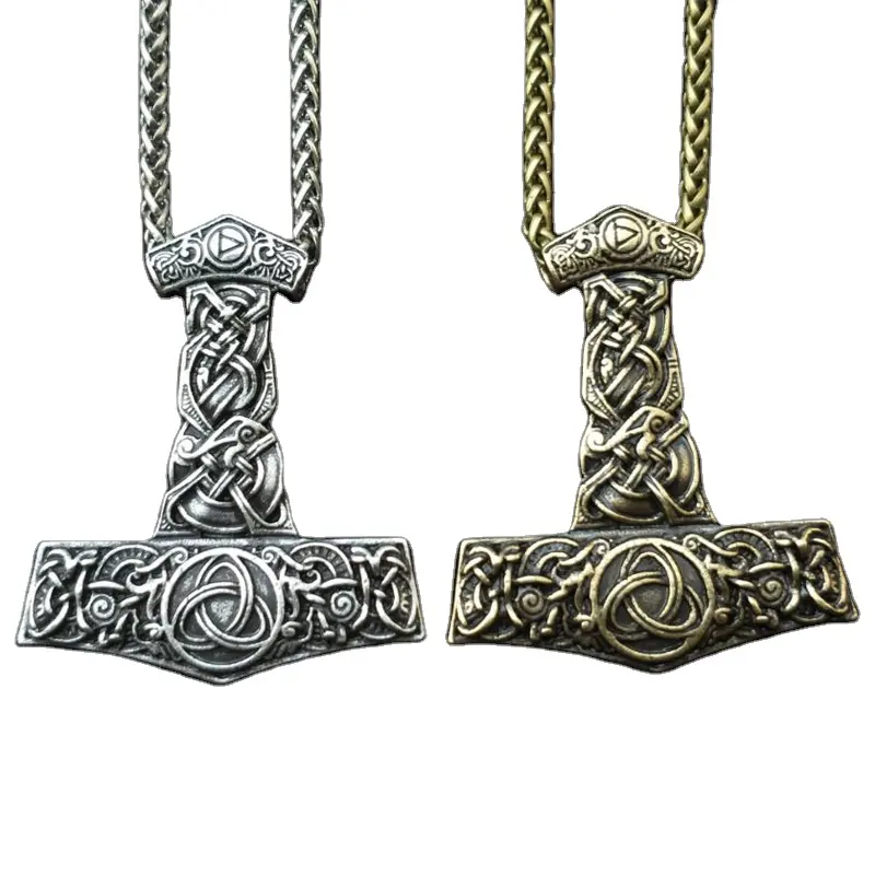 Nórdicos mito Torr martillo y Dragón, collar de cuerno de Dios colgante animal primitivo runa amuleto Viking collar al por mayor