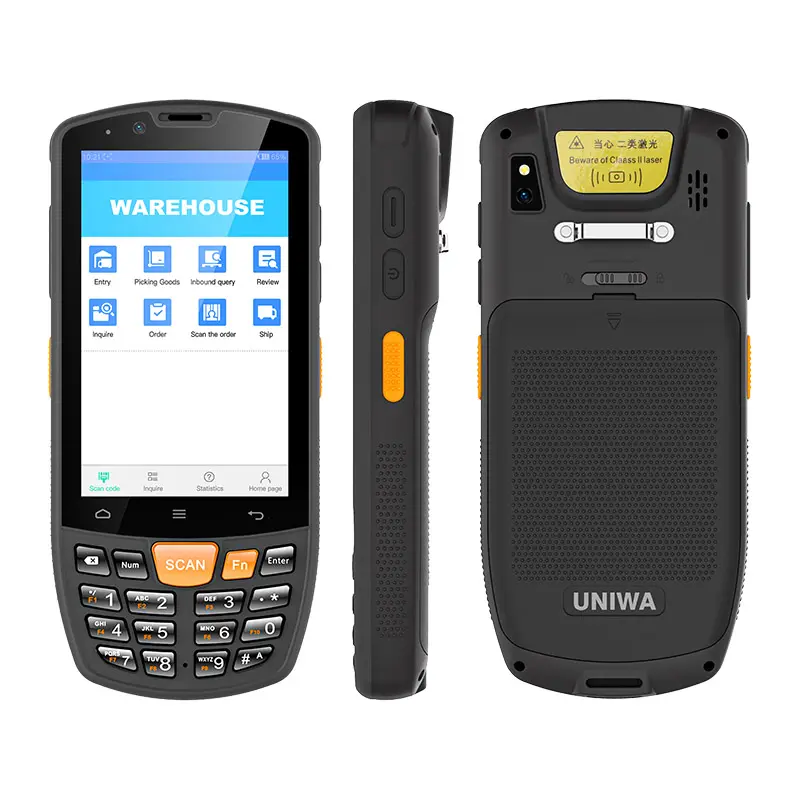 UNIWA HS006 견고한 안드로이드 휴대용 PDA 2D QR 코드 및 바코드 스캐너 (NFC RFID 리더 2GB RAM EU 플러그 의료 기기 포함)