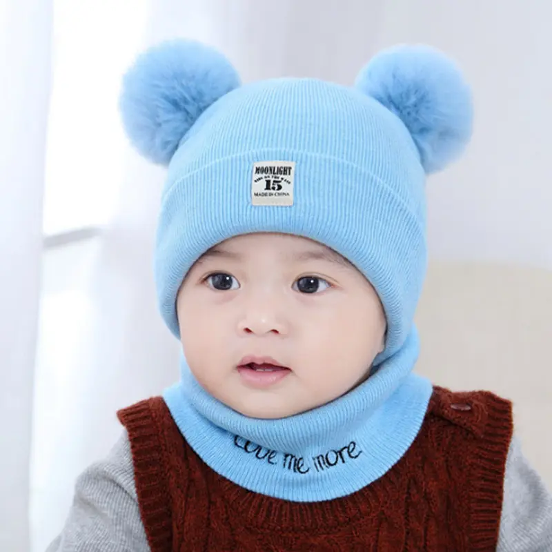 2021 new Baby Hat Scarf Set Solid Kids Beanie Cap Warm Boy Girl Autumn Winter Hat Infant Toddler Bonnet Baby Accessories