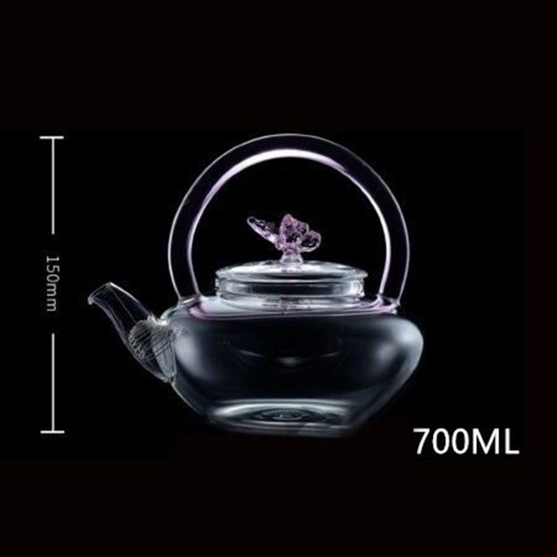 37Years Factory Glass Teapot With Pink Lift Handle Microwave & Dishwasher Safe High Borosilicate Tea Kettle 700ml