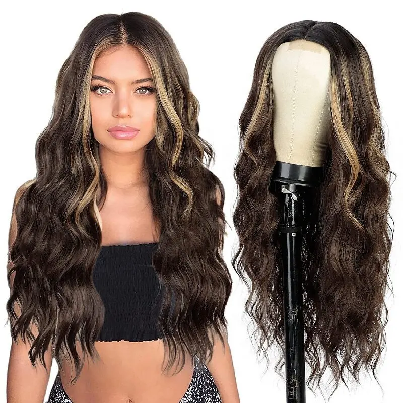 Atacado Europeu Americano Pequeno Lace Wig 26 Polegadas Chic Penteado Sintético Frente Lace Peruca Solta Onda