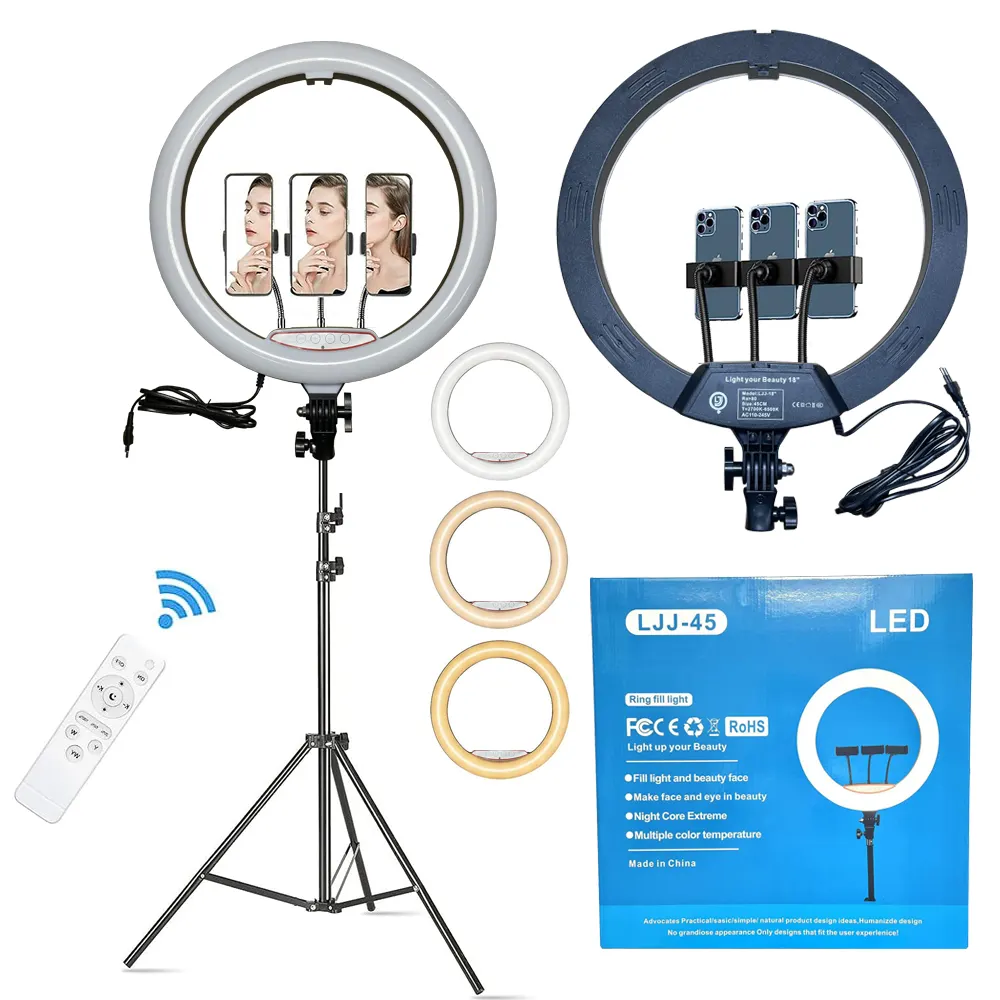 18 polegadas LED Ring Light Com Suporte Do Telefone Para A Maquiagem Live Streaming Preencha a luz do anel da lâmpada com tripé stand ring light