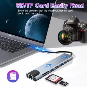 8 in 1 Computer USB C Hub Typ C Netzwerk SD TF Konverter Kartenleser 6 in 1/7 in 1 USB 3.0 Lade Laptop Docking station - Product Image 4