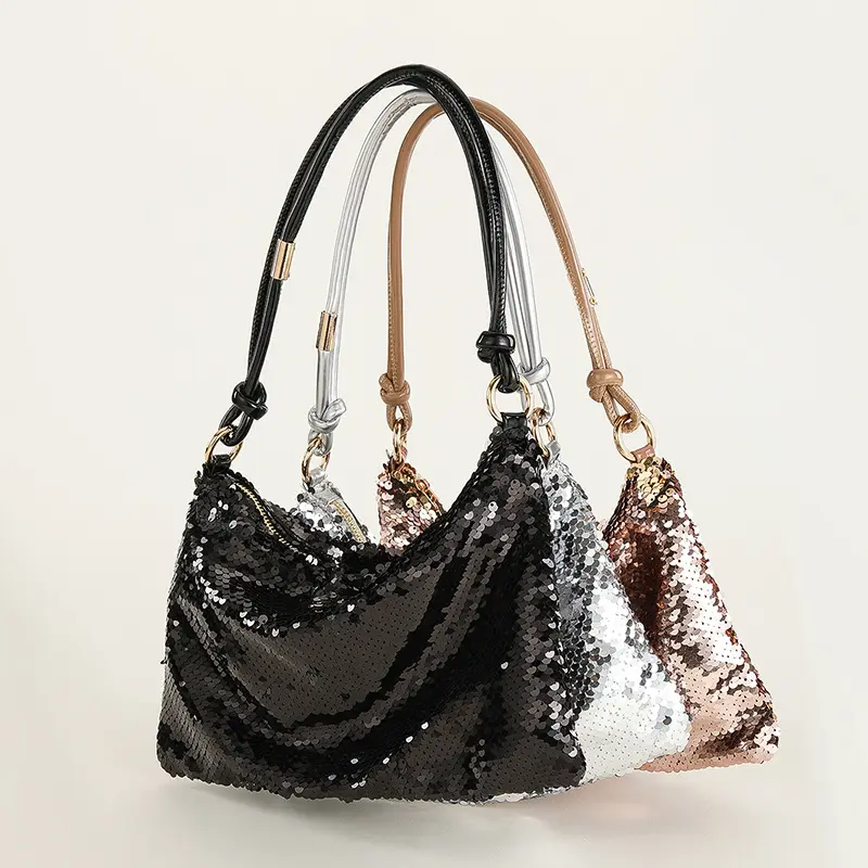 2023 Fashion Glitter Handtaschen für Damen geknoteten Griff Achsel Tasche Damen Pailletten Handtaschen