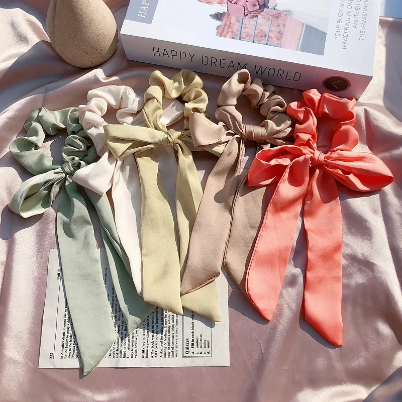 Chouchou en maille et soie avec nœud papillon pour femmes, 1 pièce, accessoires pour cheveux élastiques en Satin, soie, fournitures de cheveux pour filles