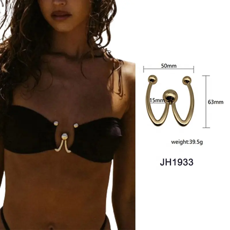 Nova Chegada High-end Resistência Água Salgada W-Shaped Metal Zinco Liga Biquíni Conector Para Sexo Swimwear Beachwear