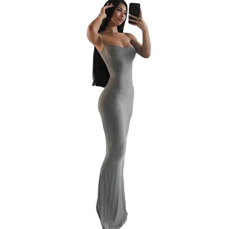 2023 Vestido de Verão Elegante Sexy Cetim Sem Mangas Backless Vestuário vestido maxi para mujer