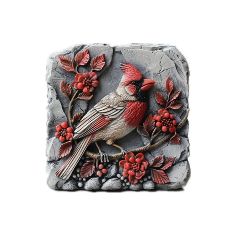 Placca di pietra da giardino in resina con figurina di uccello rosso cardinale