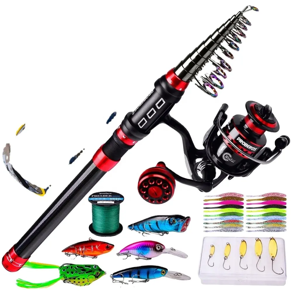 Canna da pesca telescopica e mulinello Combo kit canna da pesca portatile in mare + mulinello da Spinning linea di pesca Set di esche regali