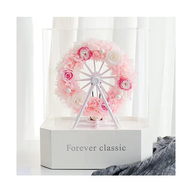 Ammy para sempre rosas preservado flor rosa hortênsia acrílico Bluetooth alto-falante presente caixa Dia dos Namorados presente decoração