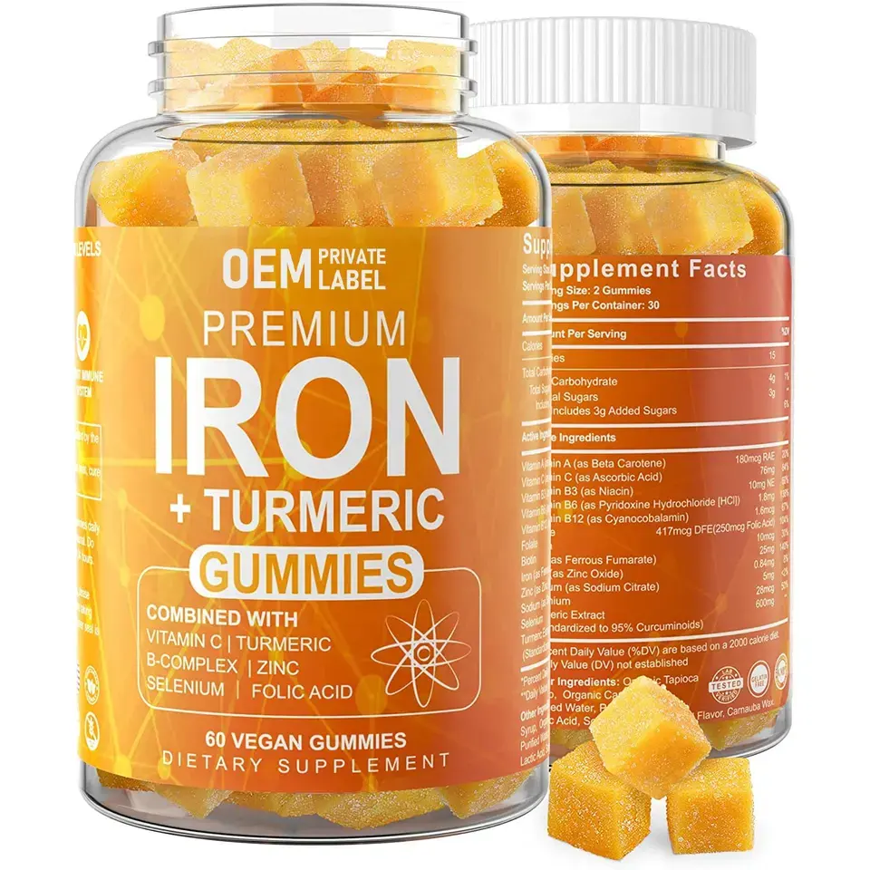 Biooco OEM private label miglior prezzo Iron Gummies vitamina C, curcuma, folato, complesso di vitamina B, integratore di ferro