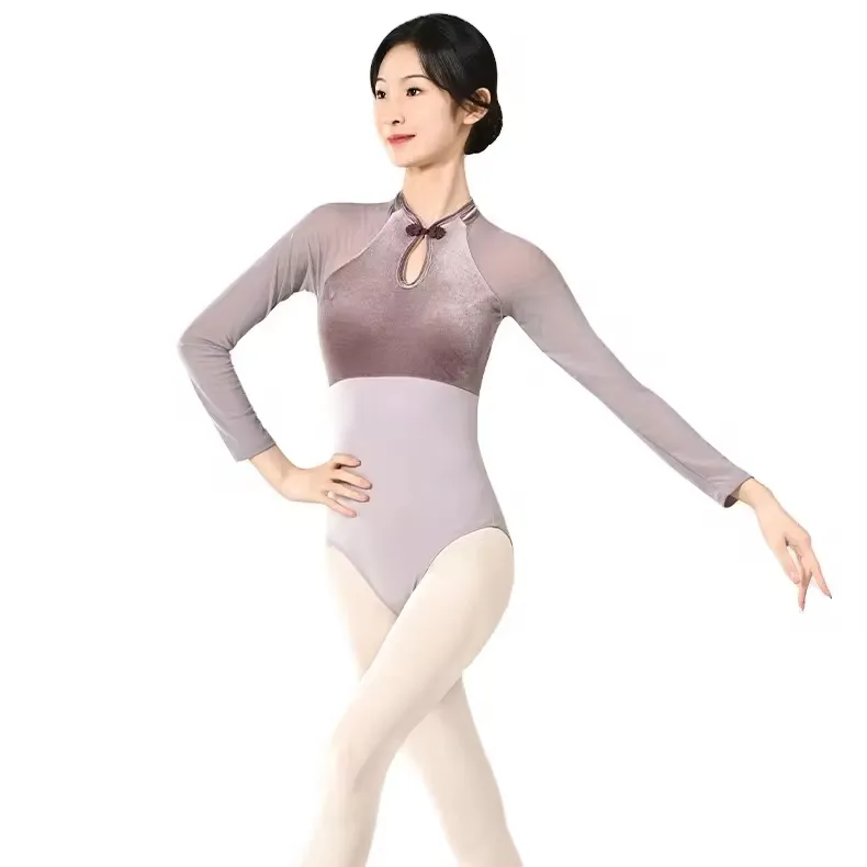 新しいデザインのバレエダンサーは大人のレース体操ダンスレオタード女性ノースリーブバレエレオタードを着用します