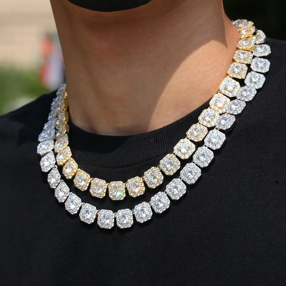 Collares DE TENIS agrupados de 12,5mm de alta calidad, collar de cadena de oro de 18 quilates con diamantes de imitación de latón, Hiphop Rock para mujer