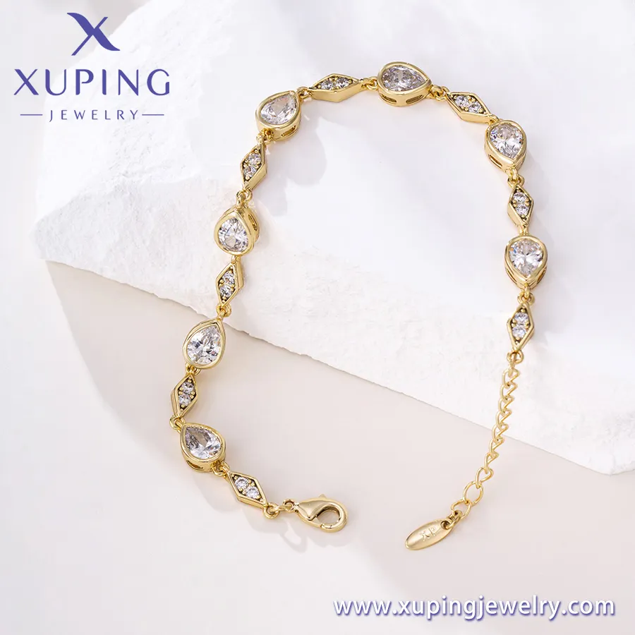 X000919703 Xuping takı 14K altın renk bilezik pirinç zincir elmas toptan moda bilezik