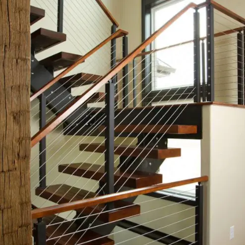 Barandilla de escalera cable de madera maciza barandilla de cable de acero inoxidable barandilla con racor