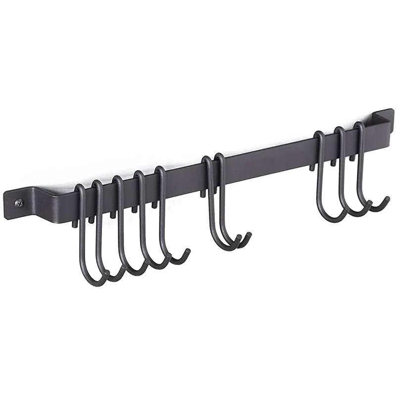 Soporte de pared para utensilios de cocina, anzuelos de 10 S, 17 pulgadas, color negro