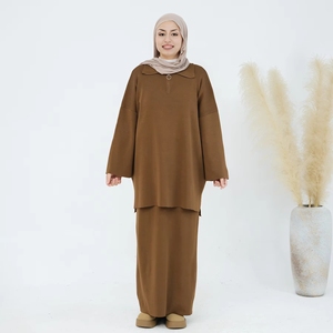 批发伊斯兰服装时尚穆斯林妇女Abaya针织毛衣上衣裙两件套穆斯林妇女