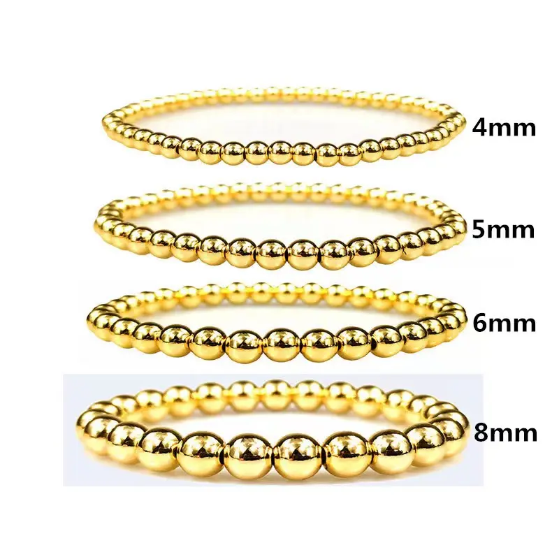 Pulsera elástica con cuentas de oro de 18k, pulsera elástica con abalorios de 4, 5, 6 y 8mm, resistente al agua