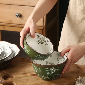 Винтажный зеленый богемный набор керамической посуды с ручной росписью подглазурные наборы посуды - Product Image 3