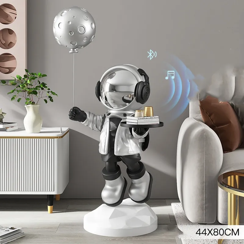 Lebensgroße Fiberglas Spaceman Skulptur für Wohnzimmer Dekor Harz Space Craft Astronaut Smart Voice und Bluetooth Audio Statue