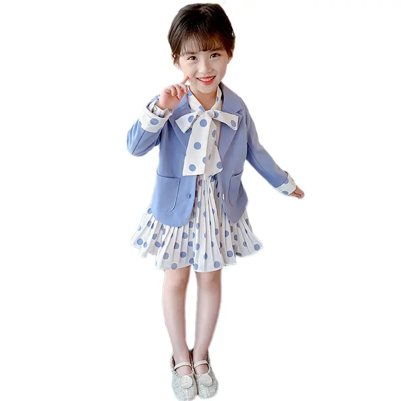 Novo design coreano dot 2pcs traje de negócios, bebê crianças vestidos para meninas