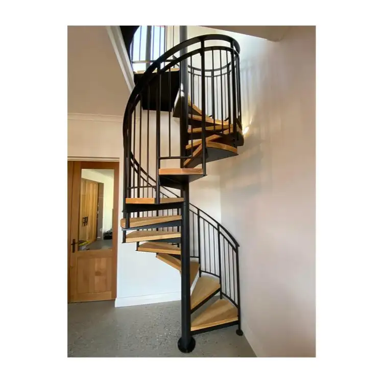 Escalier de petit espace personnalisé en usine, norme australienne, main courante d'escalier en colimaçon, marches d'escalier en bois de chêne en verre
