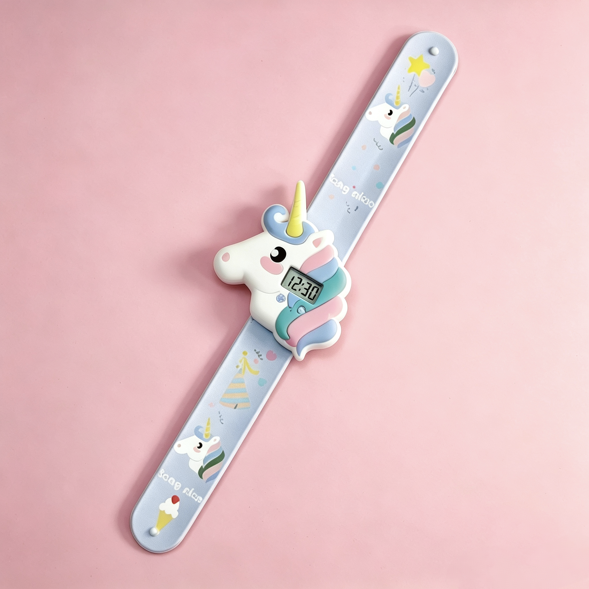 Light purple watch strap with unicorn pattern